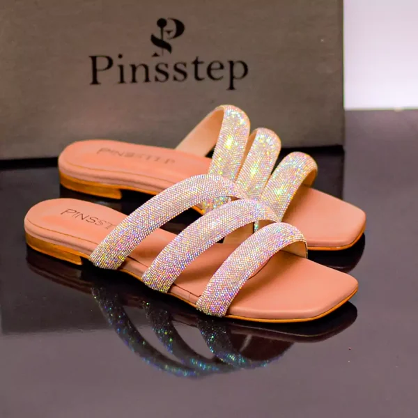Women TRINKET Rhinestone Sandals Crystals Party Flat Sandals All-Match Fashion Shoes PinsStep