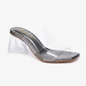 10359 Women CHLOE PVC Transparent Jelly shoes buy online in Pakistan PinsStep Crystal cinderella Triangle Heel 7cm All-Match Fashion Ladies Shoes grey