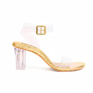 10365 Women 'LATEX' Clear Crystal Transparent Block Heeled 8cm Wedding Party Sandals Shoes PinsStep golden2