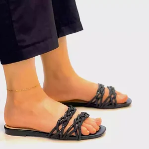 10470 Women rhinestone flat shoes 'FURRUN' Buy Online PinsStep best luxury slides slipper shoe brand black