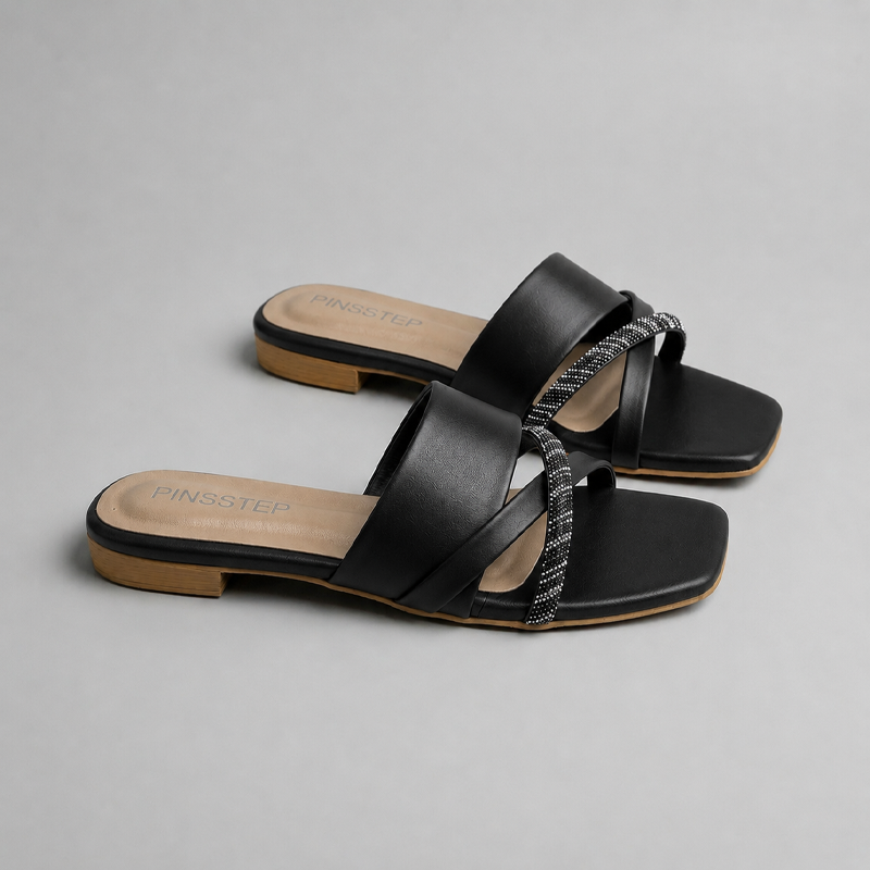 Plus Size Women slides slipper flat shoes -Janix- PinsStep 2 10474 Women slides slipper flat shoes 'JANIX' Buy Online PinsStep best luxury Ladies shoes brand black