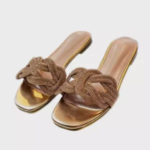 10494 Women rhinestone flat shoes 'NAYIMA' Buy Online PinsStep best luxury slides slipper shoe brand golden