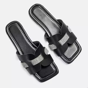 10521 Women Flat Slip-On Slippers 'Aciel' PinsStep Summer Outdoor Wear Shoes black