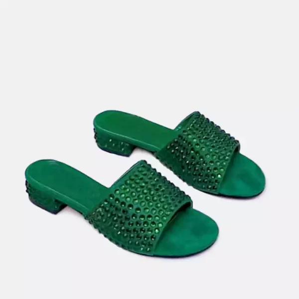 10527 Buy Online Crystal Bridal Women Sandals 'Zyra' PinsStep Ladies wedding party rhinestone block heel shoes Green