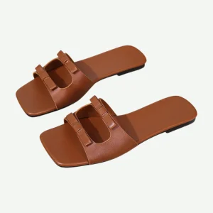 Buy Online Bowtie Flat Slides Slippers for Women 'Maddie' Pinstep Indoor and Outdoor Shoes For Girls Mustard