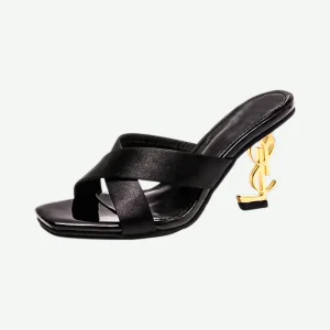 Buy Online Elegant Women YSL HEEL Sandal 'Azia' Pinstep Square Head High Heel Shoes For Girls New Arrival Black