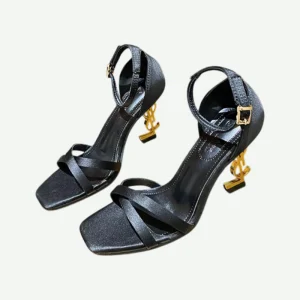 Buy Online Luxury YSL Heel Ladies Sandals 'Dina' Pinstep Metal Heel Party Shoes For Girls New Arrival black