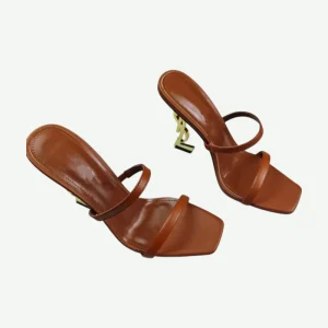 Buy Online Luxury YSL heel Ladies Sandals 'Stya' Pinstep Women Metal Heel Party Shoes New Arrival Mustard