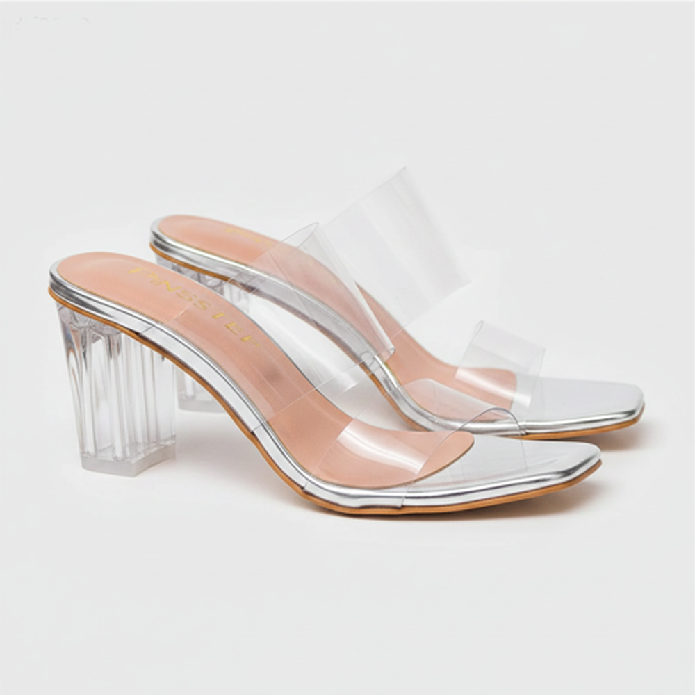 Women PVC Transparent High Heel shoes | Miu Miu | PinsStep 1 10360 Women Crystal Block Heel transpaent Sandals 'MiuMiu' PinsStep Party All-Match Fashion Shoes SILVER