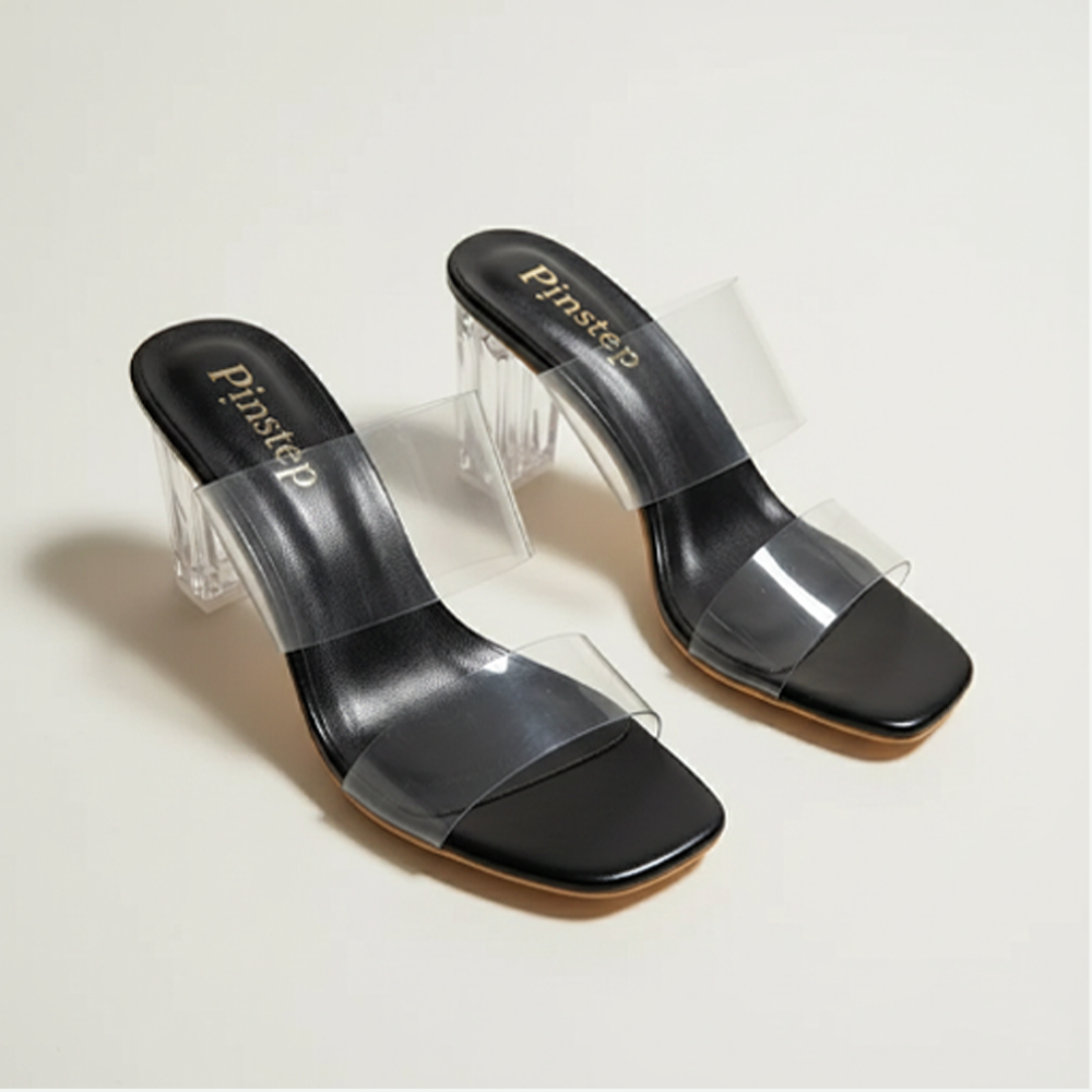 Women PVC Transparent High Heel shoes | Miu Miu | PinsStep 9 10360 Women Crystal Block Heel transpaent Sandals 'MiuMiu' PinsStep Party All-Match Fashion Shoes black2