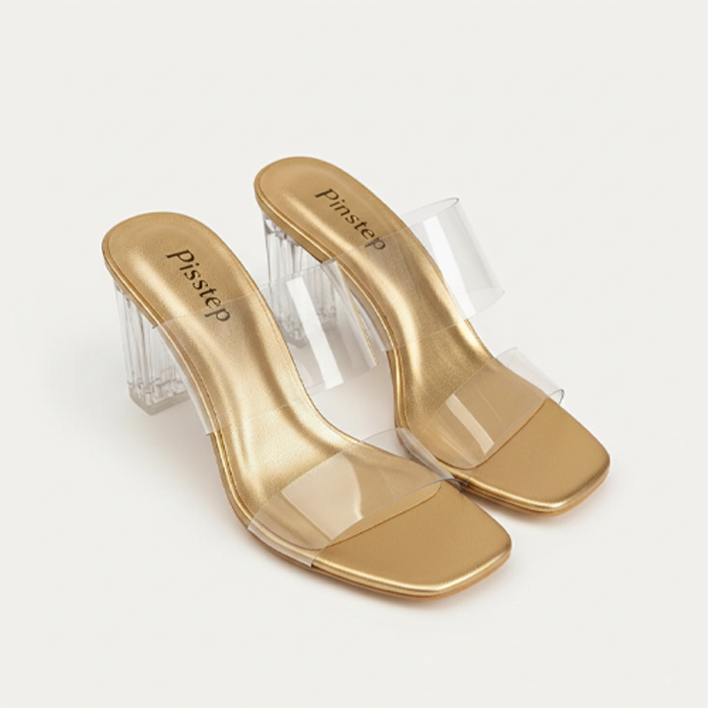 Women PVC Transparent High Heel shoes | Miu Miu | PinsStep 8 10360 Women Crystal Block Heel transpaent Sandals 'MiuMiu' PinsStep Party All-Match Fashion Shoes golden