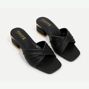10542 Women Slip-On Block Heel Sandals 'Meilee' Pinstep Fashion Summer New Female Shoes Black