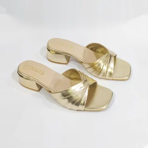10542 Women Slip-On Block Heel Sandals 'Meilee' Pinstep Fashion Summer New Female Shoes golden