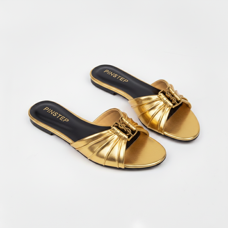 Women Fashion Flat Slide Slippers | Raffia | Pintstep 7 10544 Buy Online Women Fashion Flat Slide Slippers 'Raffia' Pintstep YSL flat Female shoes Golden