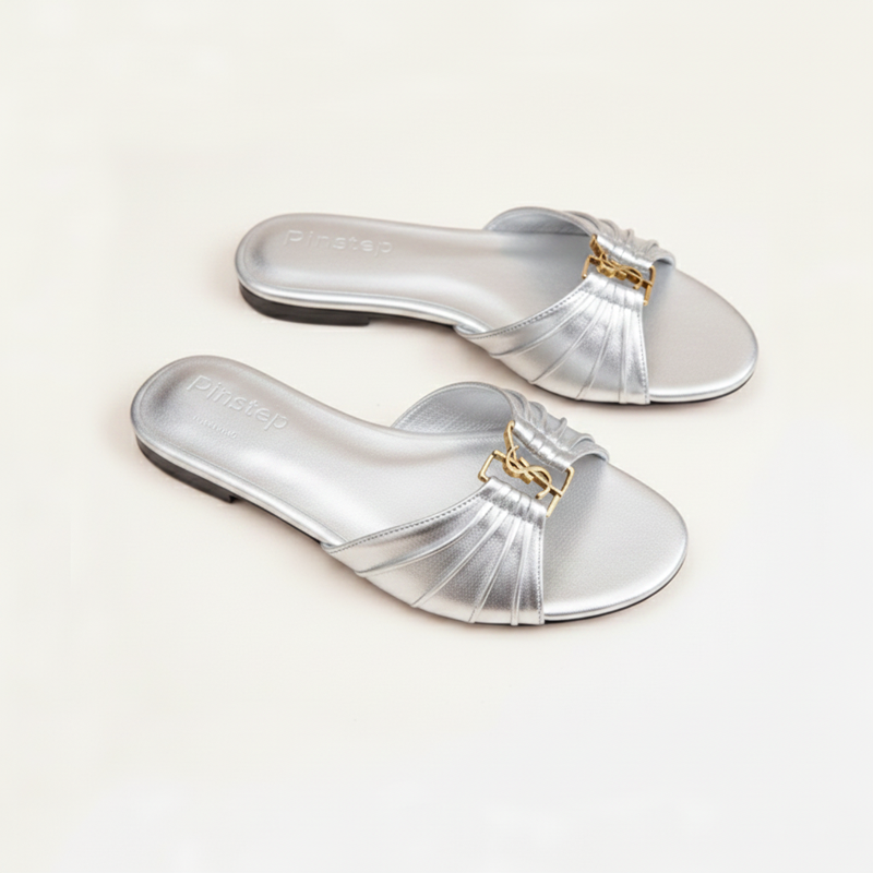 Women Fashion Flat Slide Slippers | Raffia | Pintstep 3 10544 Buy Online Women Fashion Flat Slide Slippers 'Raffia' Pintstep YSL flat Female shoes silver