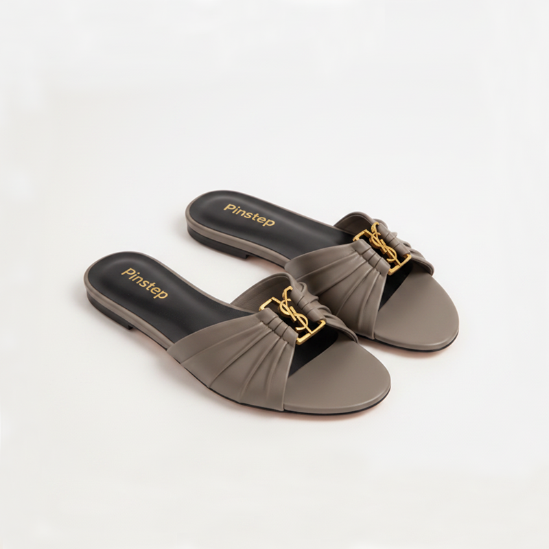 Women Fashion Flat Slide Slippers | Raffia | Pintstep 2 10544 Buy Online Women Fashion Flat Slide Slippers 'Raffia' Pintstep YSL flat Female shoes taupe grey