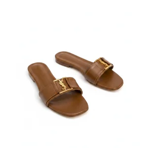 10549 Buy Online Women Fashion Flat Slide Slippers 'AVERLY' Pinstep flat Female shoes mustard