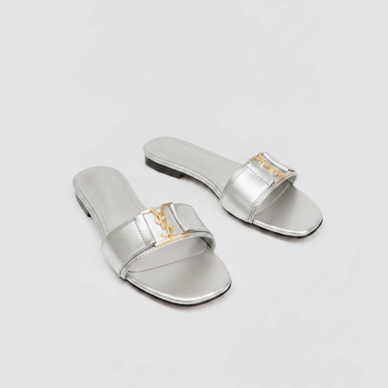 Plus Size Women Fashion Flat Slide Slippers 'AVERLY' Pinstep 3 10549 Buy Online Women Fashion Flat Slide Slippers 'AVERLY' Pinstep flat Female shoes silver