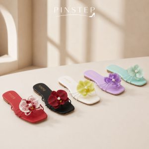 10552 Buy Online Women Flat Slide Slippers 'FLORA' Pintstep flower decorated flat Female shoes