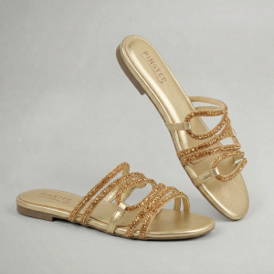 10553 Buy Online Women Flat Rhinestone Slide Slippers 'ZARAS' Pintstep Flat Female shoes golden