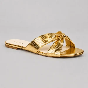 10555 Buy Online Women Flat Slide Slippers 'STELLA' Pinstep Flat Female shoes golden