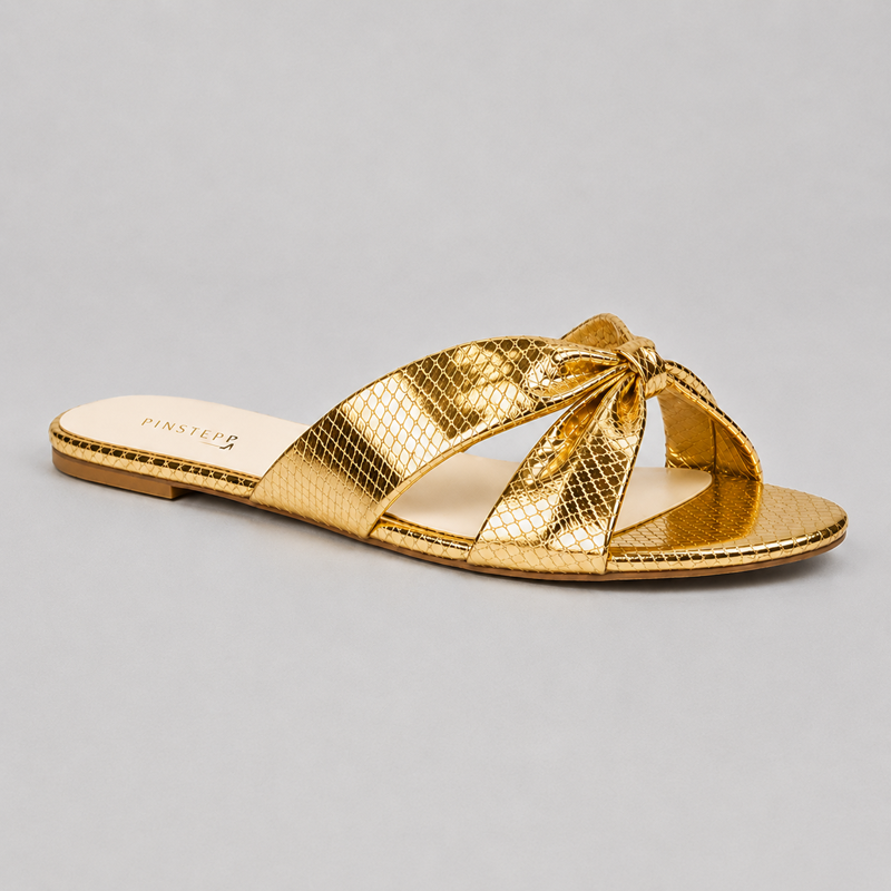 Women Flat Slide Slippers | STELLA | Pinstep 1 10555 Buy Online Women Flat Slide Slippers 'STELLA' Pinstep Flat Female shoes golden