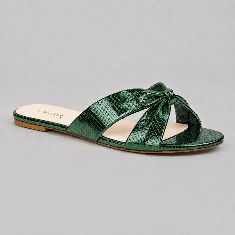 Women Flat Slide Slippers | STELLA | Pinstep 5 10555 Buy Online Women Flat Slide Slippers 'STELLA' Pinstep Flat Female shoes green
