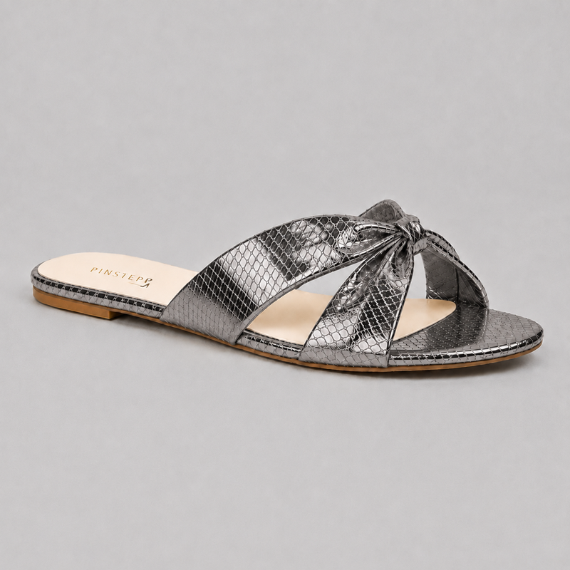Women Flat Slide Slippers | STELLA | Pinstep 4 10555 Buy Online Women Flat Slide Slippers 'STELLA' Pinstep Flat Female shoes grey