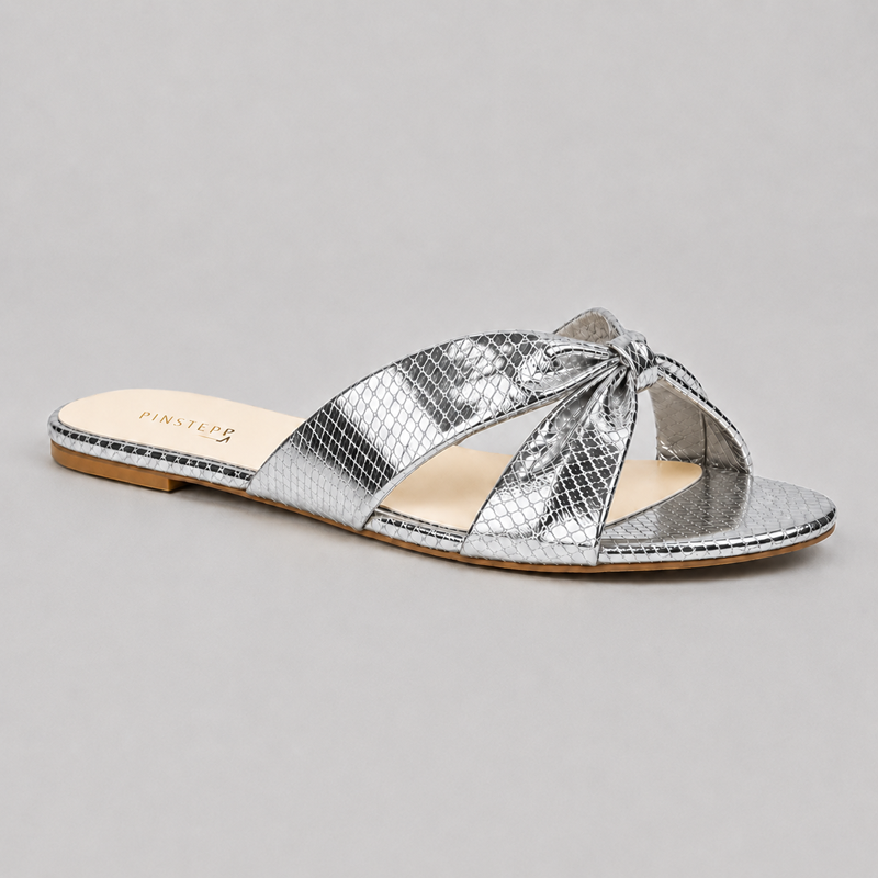 Women Flat Slide Slippers | STELLA | Pinstep 2 10555 Buy Online Women Flat Slide Slippers 'STELLA' Pinstep Flat Female shoes silver