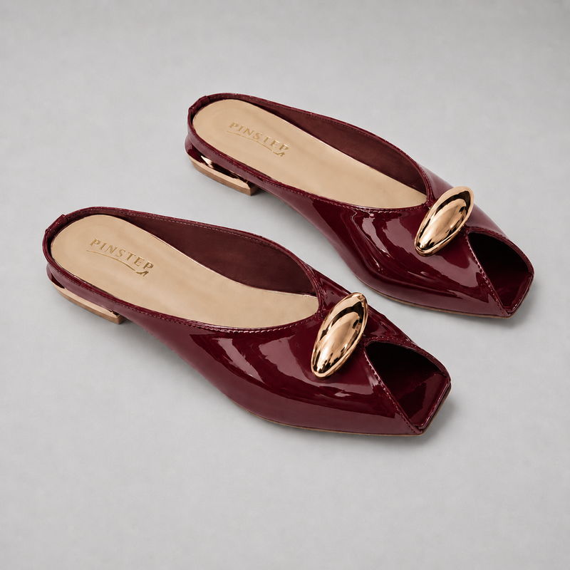 Plus Size Women Flat heel Slide Slippers 'GAZAL' Pinstep 11 10556 Buy Online Women Flat heel Slide Slippers 'GAZAL' Pinstep Fish Toe Female shoes burgandy