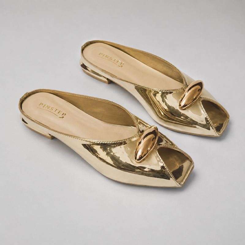 Plus Size Women Flat heel Slide Slippers 'GAZAL' Pinstep 12 10556 Buy Online Women Flat heel Slide Slippers 'GAZAL' Pinstep Fish Toe Female shoes gold