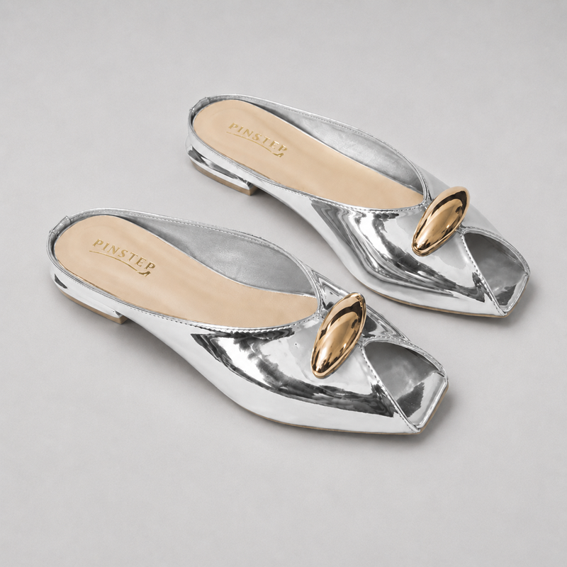 Plus Size Women Flat heel Slide Slippers 'GAZAL' Pinstep 6 10556 Buy Online Women Flat heel Slide Slippers 'GAZAL' Pinstep Fish Toe Female shoes silver