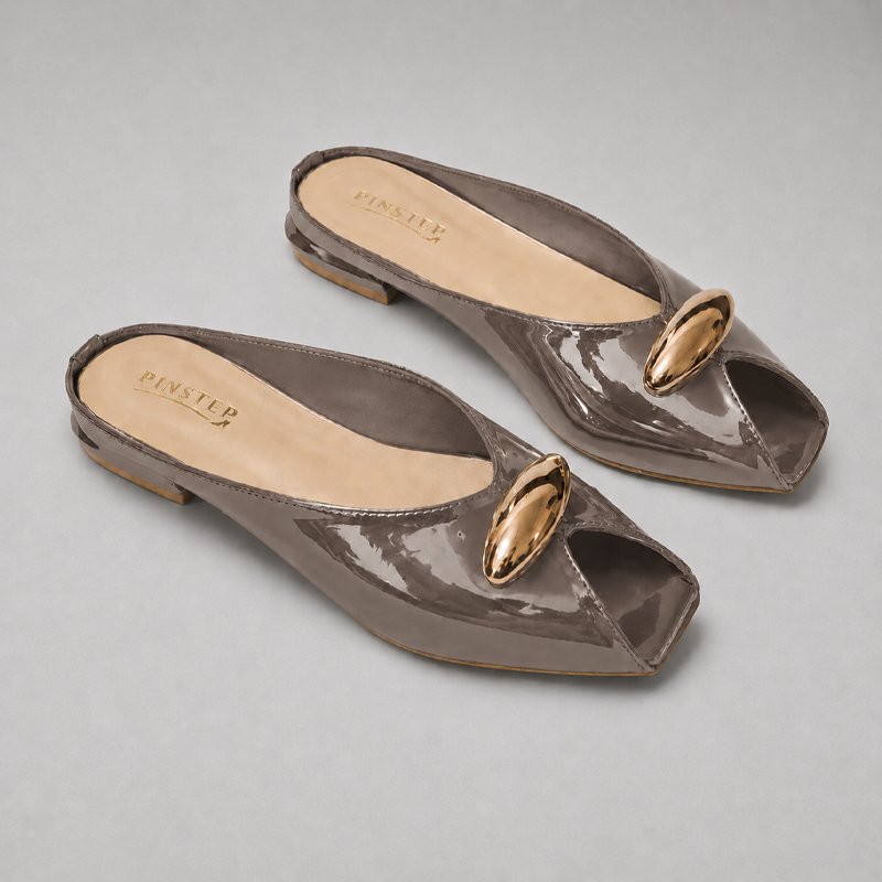 Plus Size Women Flat heel Slide Slippers 'GAZAL' Pinstep 4 10556 Buy Online Women Flat heel Slide Slippers 'GAZAL' Pinstep Fish Toe Female shoes taupe grey