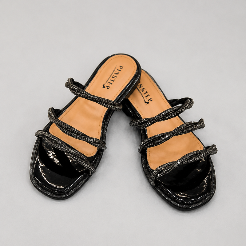 Plus Size Women Rhinestone Flat Sandal 'VAYA' Pinstep 3 10560 Buy Online Women Rhinestone Flat Sandal 'VAYA' Pinstep trendy female shoes black
