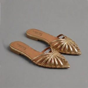 10561 Buy Online Women Trendy Flat Sandal 'TESS' Pinstep Luxury female shoes dull gold