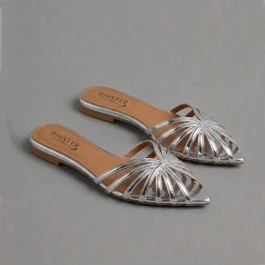 10561 Buy Online Women Trendy Flat Sandal 'TESS' Pinstep Luxury female shoes silver