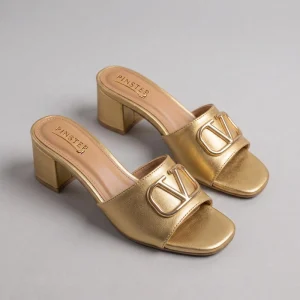 10562 Buy Online Women Trendy Heeled Sandal 'VALEN' Pinstep Luxury female shoes golden