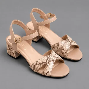 10563 Buy Online Women Heeled Sandal 'ELARA' Pinstep Luxury female shoes fawn