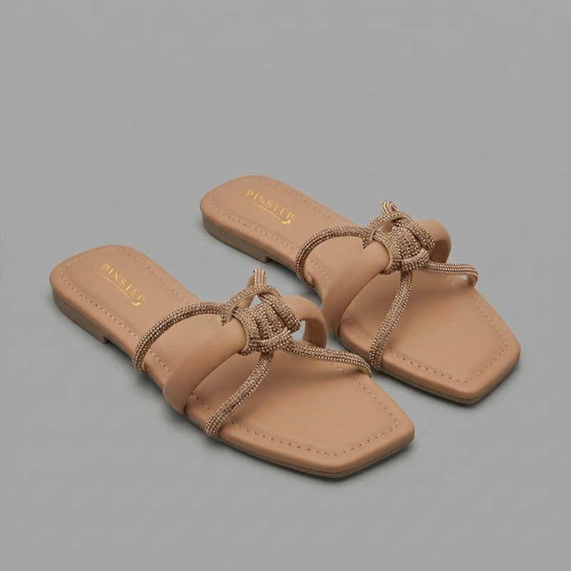Extra Large Women flat Viral Sandal 'ZARIA' Pinstep 1 10564 Buy Online Women flat Viral Sandal 'ZARIA' Pinstep Luxury female shoes fawn
