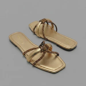 10564 Buy Online Women flat Viral Sandal 'ZARIA' Pinstep Luxury female shoes golden