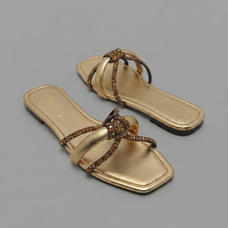 Extra Large Women flat Viral Sandal 'ZARIA' Pinstep 5 10564 Buy Online Women flat Viral Sandal 'ZARIA' Pinstep Luxury female shoes golden