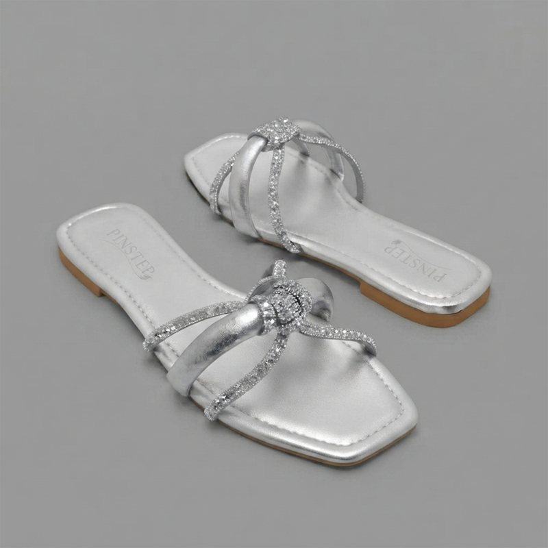 Extra Large Women flat Viral Sandal 'ZARIA' Pinstep 2 10564 Buy Online Women flat Viral Sandal 'ZARIA' Pinstep Luxury female shoes silver