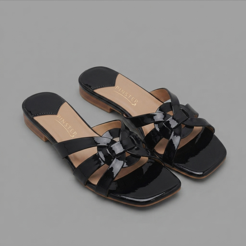 Women flat Viral Sandal | NOVA | Pinstep 8 10565 Buy Online Women flat Viral Sandal 'NOVA' Pinstep Luxury female shoes black