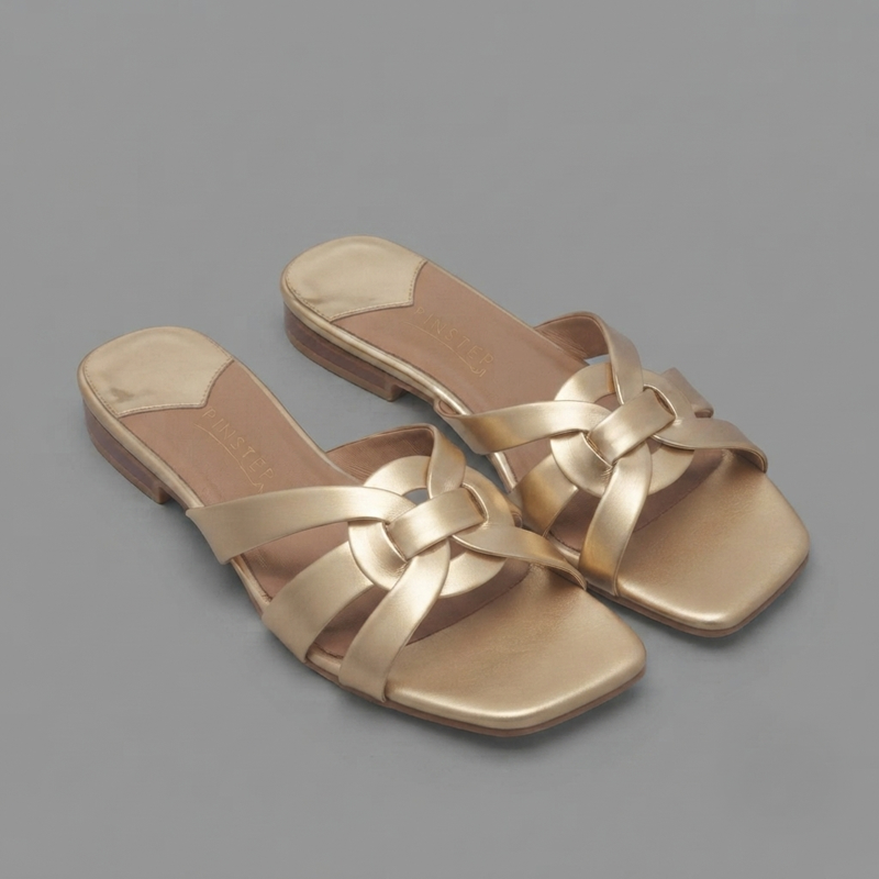 Women flat Viral Sandal | NOVA | Pinstep 6 10565 Buy Online Women flat Viral Sandal 'NOVA' Pinstep Luxury female shoes golden