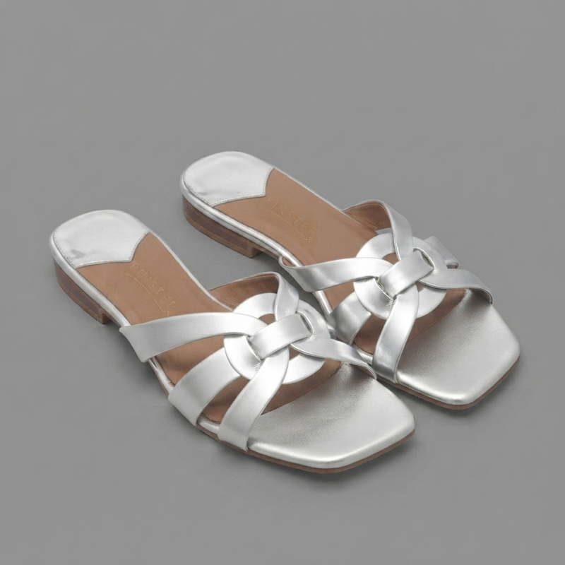 Women flat Viral Sandal | NOVA | Pinstep 3 10565 Buy Online Women flat Viral Sandal 'NOVA' Pinstep Luxury female shoes silver
