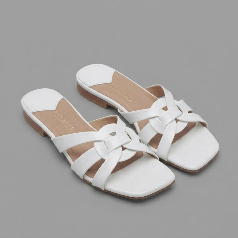 Women flat Viral Sandal | NOVA | Pinstep 2 10565 Buy Online Women flat Viral Sandal 'NOVA' Pinstep Luxury female shoes white