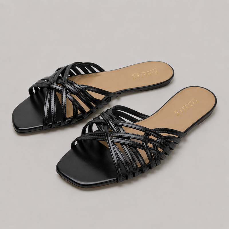 Plus Size Women Trendy Flat Sandal 'LUXE' Pinstep 1 10566 Buy Online Women Trendy Flat Sandal 'LUXE' Pinstep Luxury female shoes black