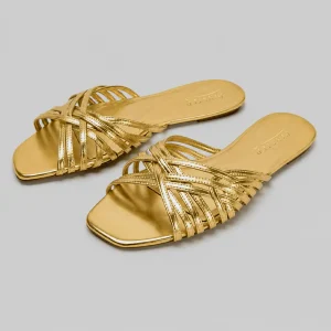 10566 Buy Online Women Trendy Flat Sandal 'LUXE' Pinstep Luxury female shoes golden