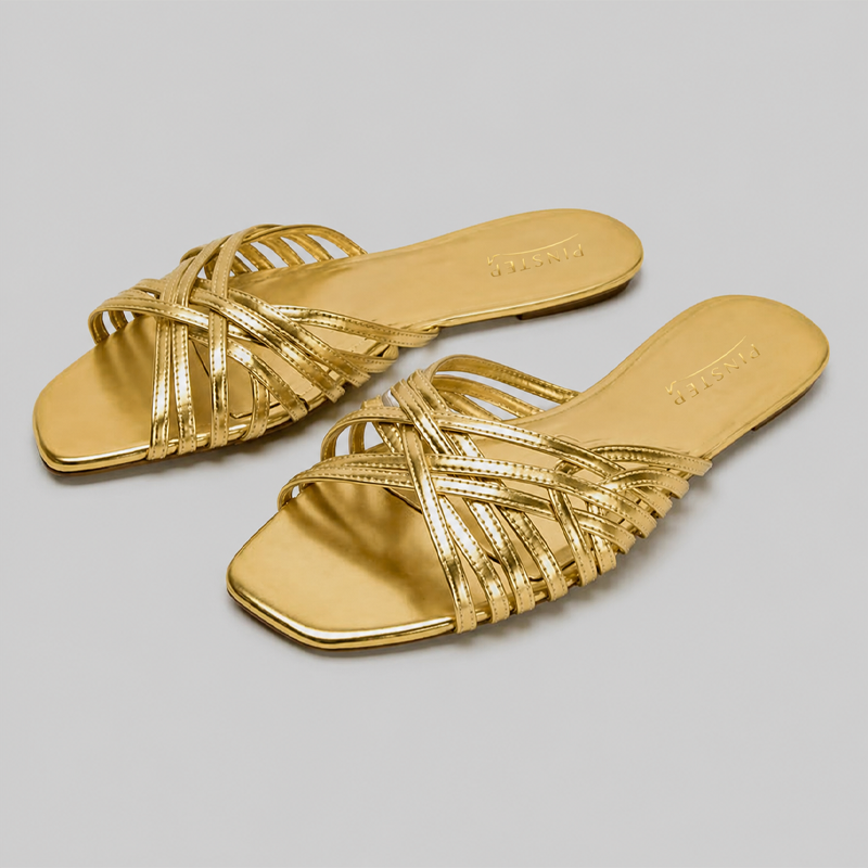 Plus Size Women Trendy Flat Sandal 'LUXE' Pinstep 5 10566 Buy Online Women Trendy Flat Sandal 'LUXE' Pinstep Luxury female shoes golden