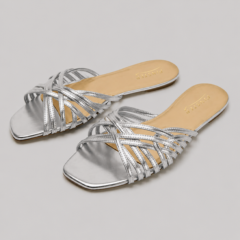 Plus Size Women Trendy Flat Sandal 'LUXE' Pinstep 2 10566 Buy Online Women Trendy Flat Sandal 'LUXE' Pinstep Luxury female shoes silver